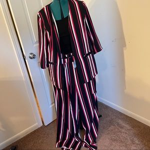 Pink and black striped suit